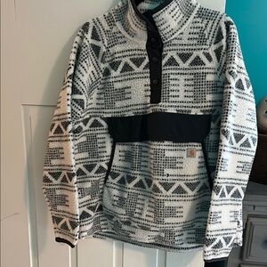 Carhartt Black and White Zip Up Jacket with Geometric Design